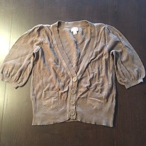 Brown Knit 3/4 sleeve cropped cardigan